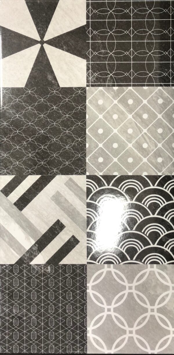 Kimgres Malia Gloss Charcoal Pattern 30x60cm